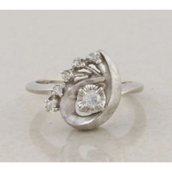 14k White Gold Diamond Ring Antique Art Deco Size 6 - Picture 1 of 8